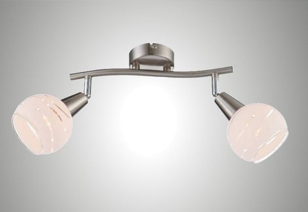 TRANGO LED Deckenleuchte, Dimmfunktion, 2-flammig 1001-22D LED Deckenlampe *OLIVIA* inkl. 2x 3-Stufen dimmbar LED Leuchtmittel 3000K warmweiß I Deckenlampe in Edelstahl-Optik mit Design Gläsern, Deckenstrahler, Wohnzimmer Lampe, Spots schwenkbar