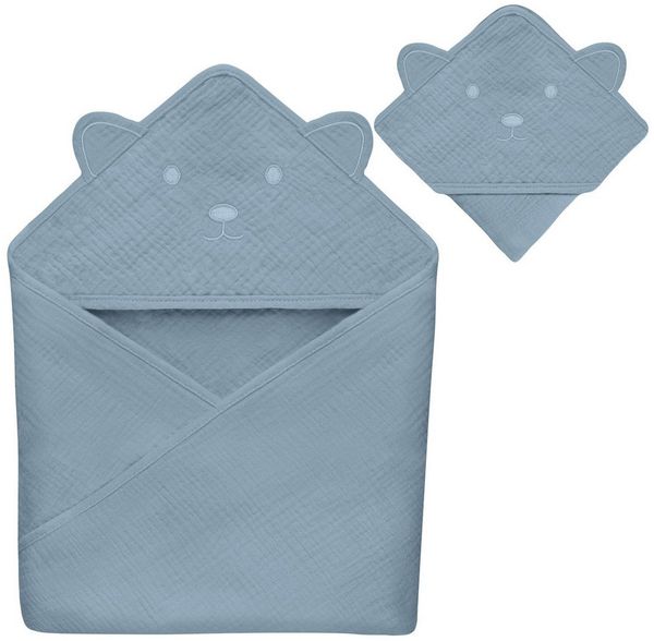 Lionelo Muslin Hooded Towel Musselintuch mit Kapuze für Babys nach dem Baden 80x80 cm, Atmungsaktives Weiches Baby-Badetuch Naturstoff 6 Farben