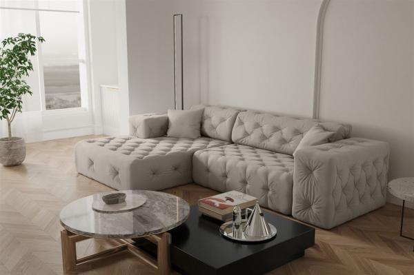 Ecksofa Designersofa CHANTAL in Stoff Opera Velvet Cream Ottomane Links