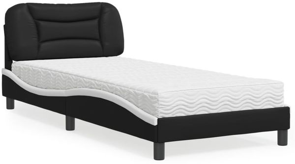 vidaXL Bett mit Matratze "Hvar" Schwarz und Weiß 90x190 cm Kunstleder 3208694