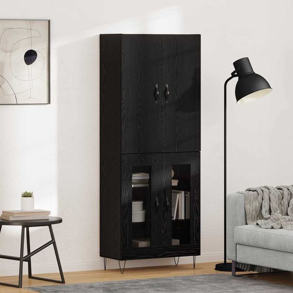 Highboard 2 pcs, BuffetSchrank, Kommode Schwarz Eichen-Optik Ingenieurholz und Glas
