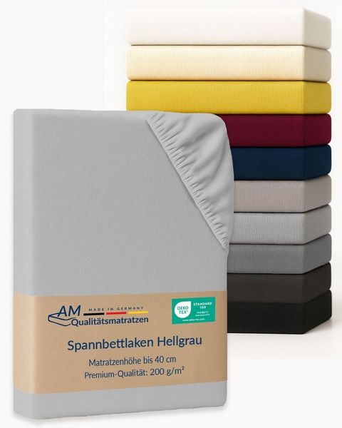 AM Qualitätsmatratzen Spannbettlaken Baumwolle in hellgrau, Bettlaken für Boxspringbetten, Made in Germany, Baumwolle, Gummizug: rundum, (1 Stück), 90x200x40