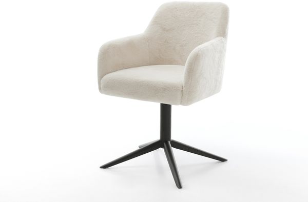 Drehstuhl Greg-Flex Plüsch Creme-Weiß Fußkreuz Schwarz 360° drehbar Wippfunktion Taschenfederkern