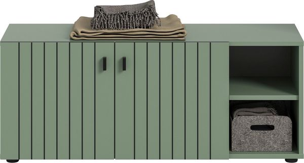 Home affaire Sitzbank TATIO, 106x43x37 cm, 2 Türen, 2 offene Fächer (Sitzbank und Sitzkissen), Garderobensitzbank, Sitzbank Flur mit Stauraum, Sitzkissen wählbar
