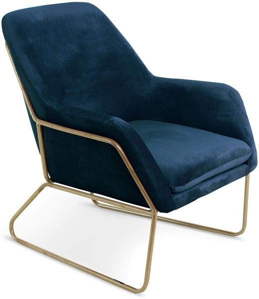 Menzzo Claudio Sessel mit goldenen Metallbeinen und Samtbezug Blau