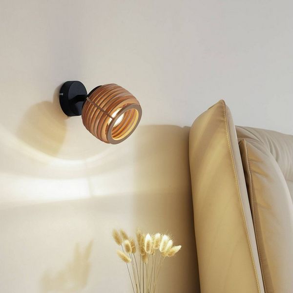 Lindby Wandleuchte Ediz, Holz Schwarz IP20, 1 x 10 W LED