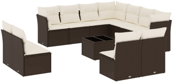 vidaXL 12-tlg. Garten-Sofagarnitur mit Kissen Braun Poly Rattan 3217833
