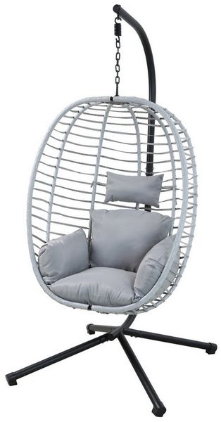 SVITA Hängesessel BELLY, mit Gestell, inkl. Kissen, Polyrattan, klappbar, Grau