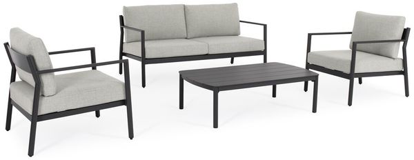 4er Garten-Set Risuri - Aluminium Anthrazit & Polyester-Stoff Grau