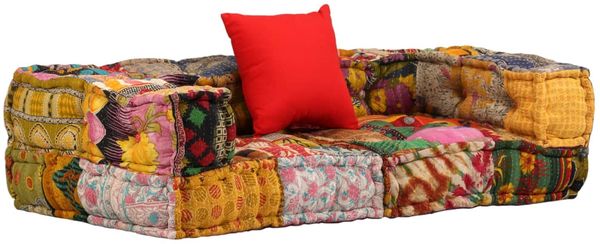 2-Sitzer Modularer Pouf mit Armlehnen, Patchwork Stoff