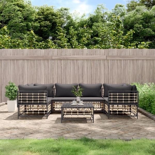 vidaXL 7-tlg. Garten-Lounge-Set mit Kissen Anthrazit Poly Rattan 3186799