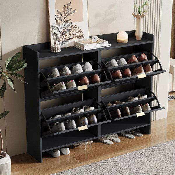 BlingBin Schuhschrank Schuhregal Schuhkipper (Er bietet Platz für 16 bis 24 Paar Schuhe, 1-St, mit 4 Schrank) 110 L x 24 B x 90 H(cm), Schwarz