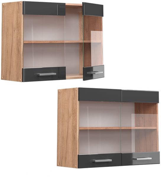 Vicco Küchenschrank Küchenzeile R-Line, Anthrazit Hochglanz, Hängeglasschrank 80 cm Bild 5
