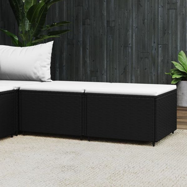 vidaXL Gartenhocker mit Kissen 2 Stk. Schwarz Poly Rattan 319741