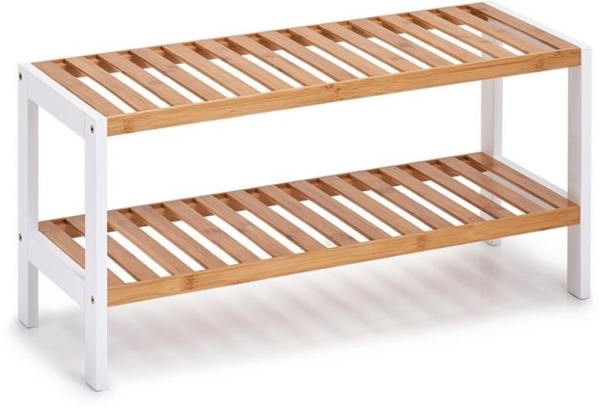 Schuhregal m. 2 Ablagen, Regal aus Bambus und Metall, kompakter Schuhschrank Bild 4