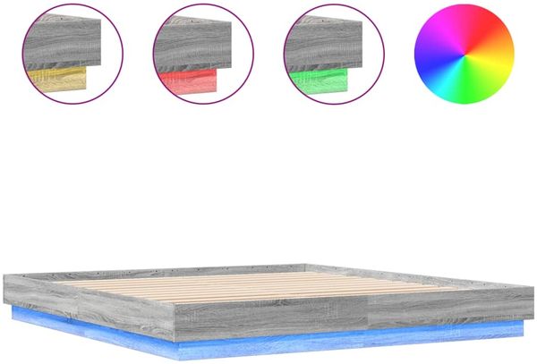 Doppelbett, Bettgestell Modernen mit LED Grau Sonoma 200x200 cm d1346e