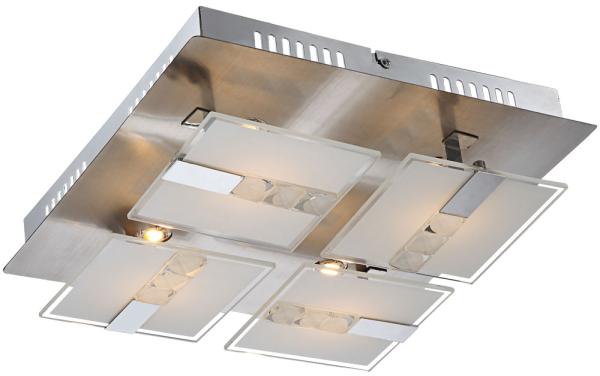 LED Deckenlampe, Glas satiniert, Chrom, L 30 cm