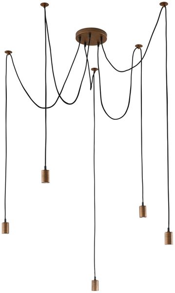 Minimal CORD Spinnenlampe mit Baldachin in Kupfer antik und fünf E27 Fassungen