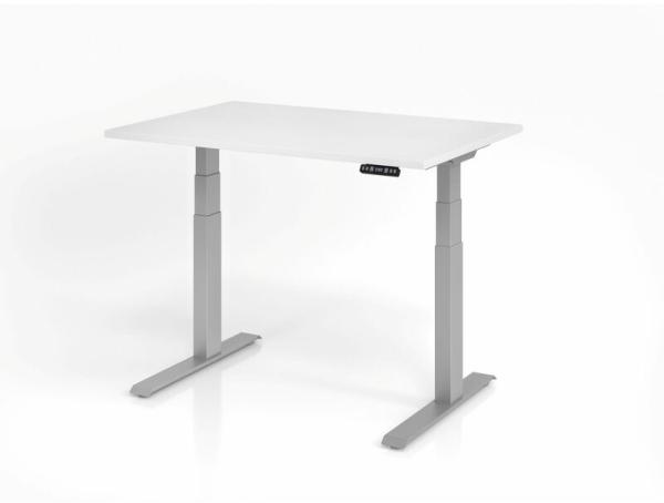 elektrisch höhenverstellbarer Schreibtisch Basic in Weiß und Silber 120 cm breit von der Marke Hammerbacher - Schreibtisch Bürotisch Computertisch - MD111180