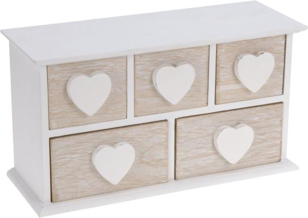 Spetebo Schmuckkasten Holz Schmuckkästchen mit 5 Schubladen - 24 x 13 cm, Kleines Holzkästchen im Shabby Chic Look