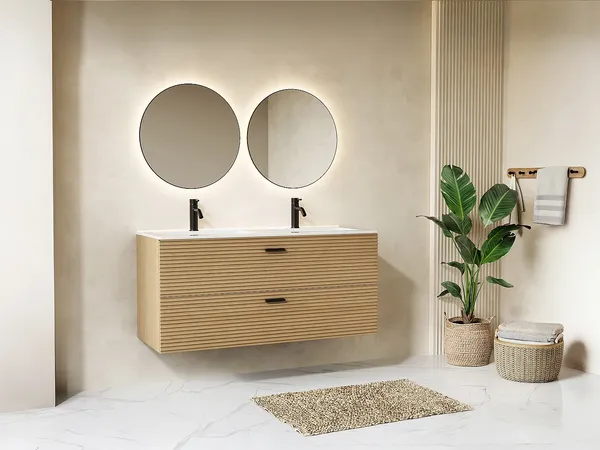Vente-unique - SARONE Waschbeckenmöbel Holz, Platte Beige - B 46 cm x H 55 cm x L 120 cm