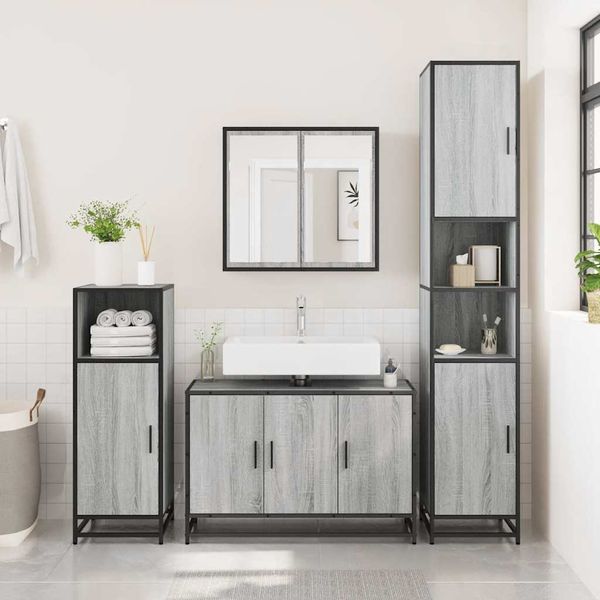 vidaXL Waschbeckenunterschrank Grau Sonoma 90x33x60 cm Holzwerkstoff 849272