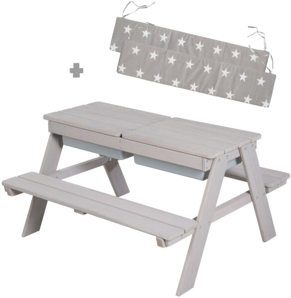 roba Kindersitzgarnitur 'Outdoor+' - inkl. Spielwannen & Sitzkissen - wetterfestes Massivholz - Grau