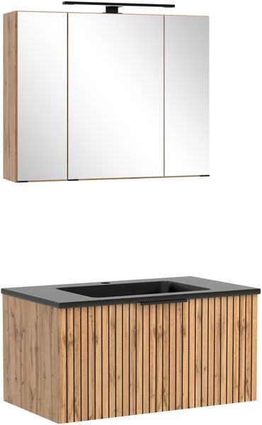 Waschtisch-Set >Nizza< (2-tlg.) in Wotaneiche, schwarz - 80x200x47cm (BxHxT)