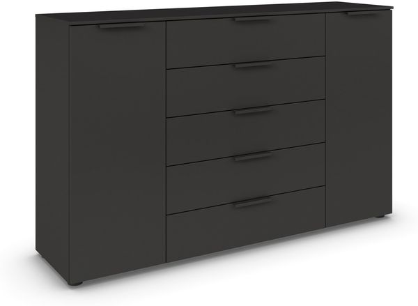 Rauch Möbel Flipp, Kommode für Schlafzimmer, Kinderzimmer, Wohnzimmer, Jugendzimmer, Flur, Garderobe, 2-türig, 5 Schubladen, mit Softclose-Funktion, Farbe Schwarz, Breite 160 cm