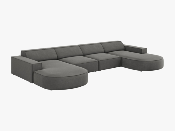 Micadoni Panorama-Sofa Jodie 6-Sitzer runde Recamiere Samt Bluvel Hellgrau