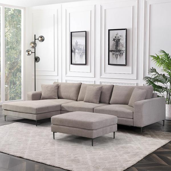 HOME DELUXE Sofa mit Hocker BELLANO - 340 x 188 cm Cord Beige