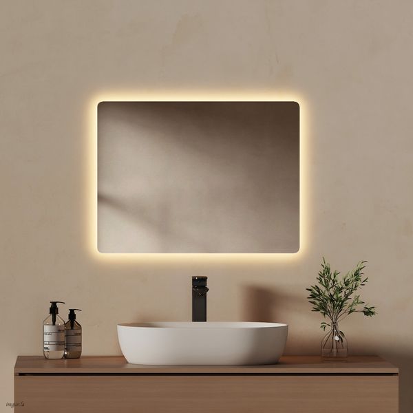 EMKE LED Badspiegel mit Beleuchtung Kaltweiß/Warmweiß Beschlagfrei 60x45cm Knopfschalter Wandspiegel