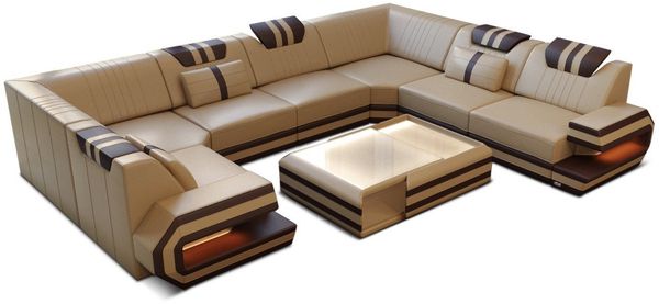 Sofa Dreams Wohnlandschaft Sofa Ledercouch Leder Ragusa U Form Ledersofa, Couch, mit LED, Designersofa