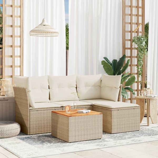 vidaXL 5-tlg. Garten-Sofagarnitur mit Kissen Beige Poly Rattan 3255939