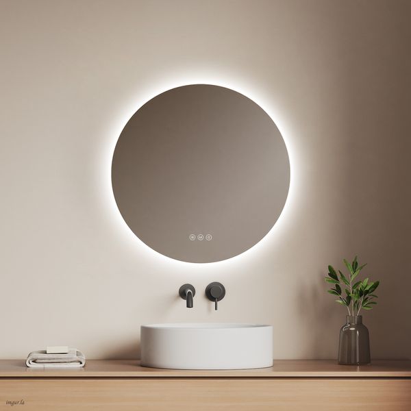 EMKE LED Badspiegel mit Beleuchtung Touch Beschlagfrei 3 Lichtfarbe Dimmbar Wandspiegel ф70cm Rund