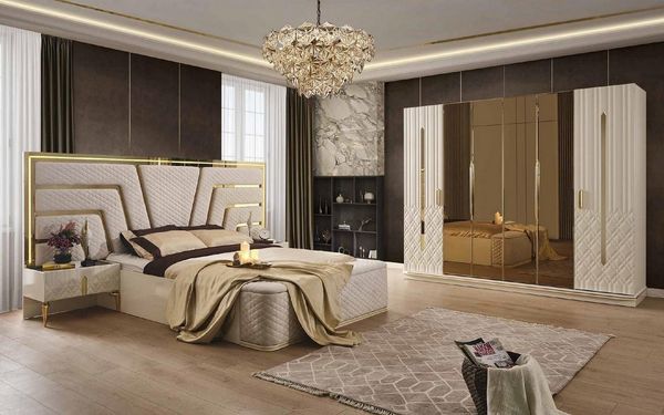 JVmoebel Schlafzimmer-Set Schlafzimmer Bett Luxus Betten Nachttische Kleiderschrank Sofort, (5-tlg, Bett / 2х Nachttische / Kleiderschrank), Made in Europa