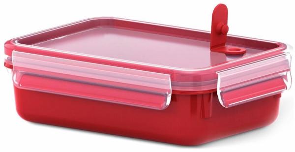 Emsa Mikrowellendose Clip & Micro 517772 | Mikrowellenventil | 0,8 L | Lunchbox | Integrierte Maßeinteilung | Made In Germany | Rot/ Transparent