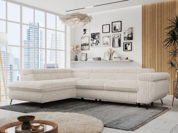 MKS MÖBEL Ecksofa PETER L, Set, Ecksofa L-form, HR35-Schaum, Wellenfederkern, Bettfunktion, Einstellbare Kopfstützen, Bettkasten