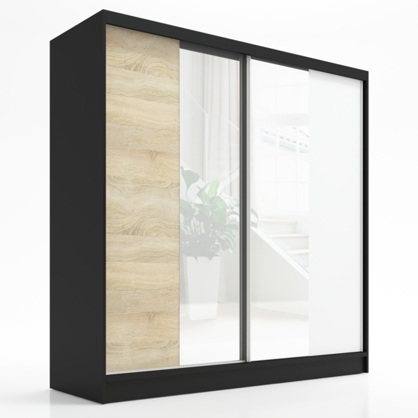 Schwebetrenschrank DUO 2-trig Schrank 180 cm Farbe: Schwarz , wei , sonoma