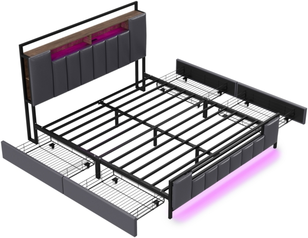 Merax LED Polsterbett mit USB-Aufladen und 4 Schubladen, Grau, 160x200 cm Bild 7
