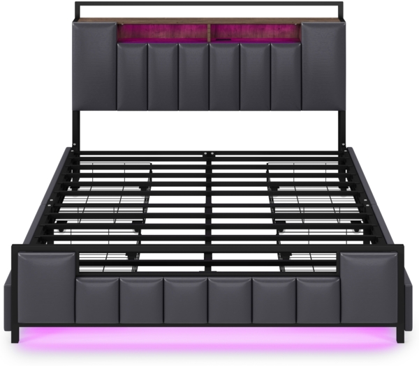 Merax LED Polsterbett mit USB-Aufladen und 4 Schubladen, Grau, 160x200 cm Bild 10