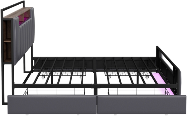 Merax LED Polsterbett mit USB-Aufladen und 4 Schubladen, Grau, 160x200 cm Bild 9
