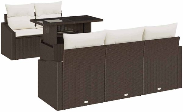 vidaXL Garten-Sofa-Set mit Kissen 6 pcs Braun und Creme Poly-Rattan 3348914