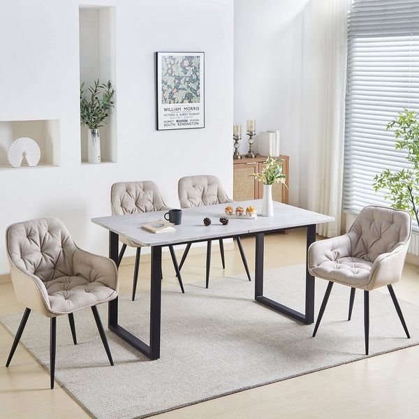 JYMTOM Esszimmerstuhl gepolstert mit Armlehnen & Metallbeinen (6 St), mit dickem Leinenstoff 6er Set Eckstuhl für Lounge Wohnzimmer