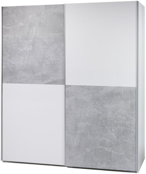 Schwebetürenschrank >Noni< in Weiß / Schachbrett Beton - 170x195x60cm (BxHxT)