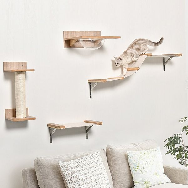 PawHut Katzen-Kletterwand Katzenkletterwand, Braun, 38x34x15 cm