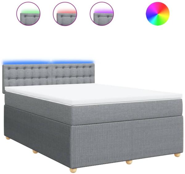 vidaXL Boxspringbett mit Matratze Hellgrau 140x200 cm Stoff 3289793