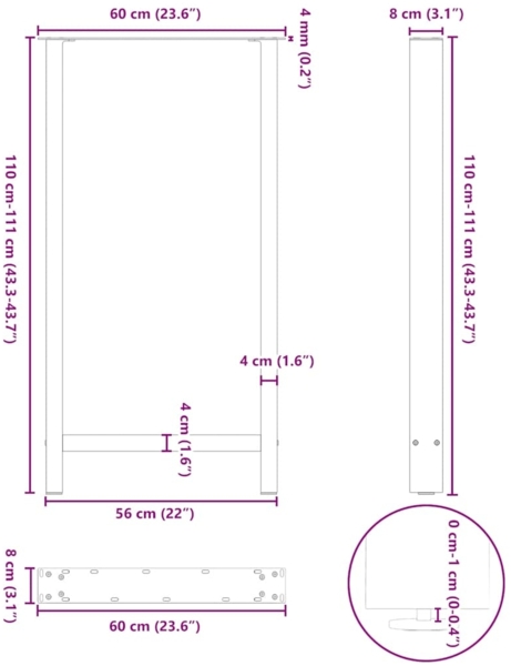 vidaXL Bartischbeine Weiß 2 Stk. 60x(110-111) cm Stahl 4013357 Bild 9