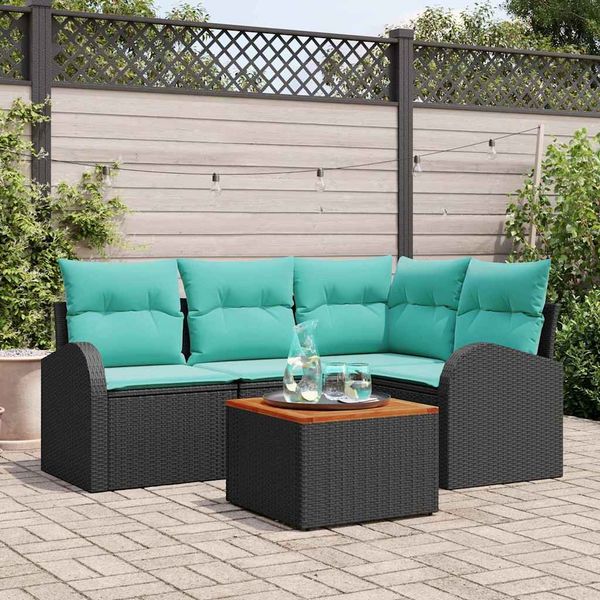 vidaXL Gartensofa-set 5 pcs Schwarz und Türkis Poly-Rattan 3356247