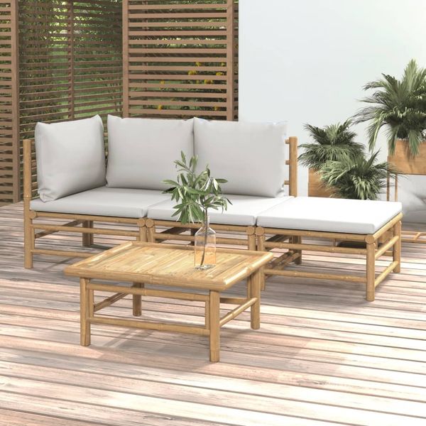 vidaXL 4-tlg. Garten-Lounge-Set mit Hellgrauen Kissen Bambus 3155080